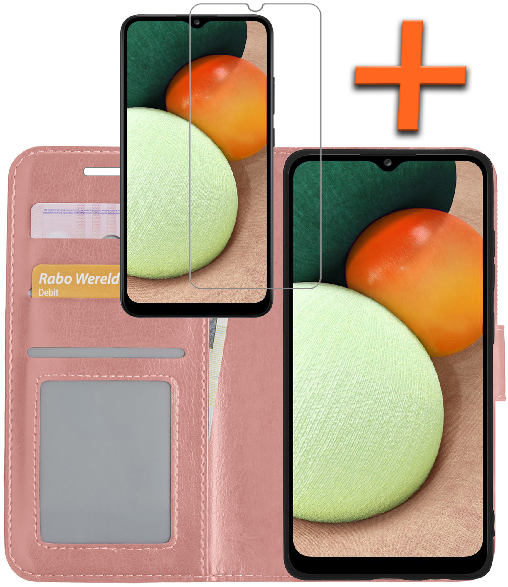 Nomfy Hoesje Geschikt voor Samsung A03s Hoes Bookcase Flipcase Book Cover Met Screenprotector - Hoes Geschikt voor Samsung Galaxy A03s Hoesje Book Case - Rosé goud