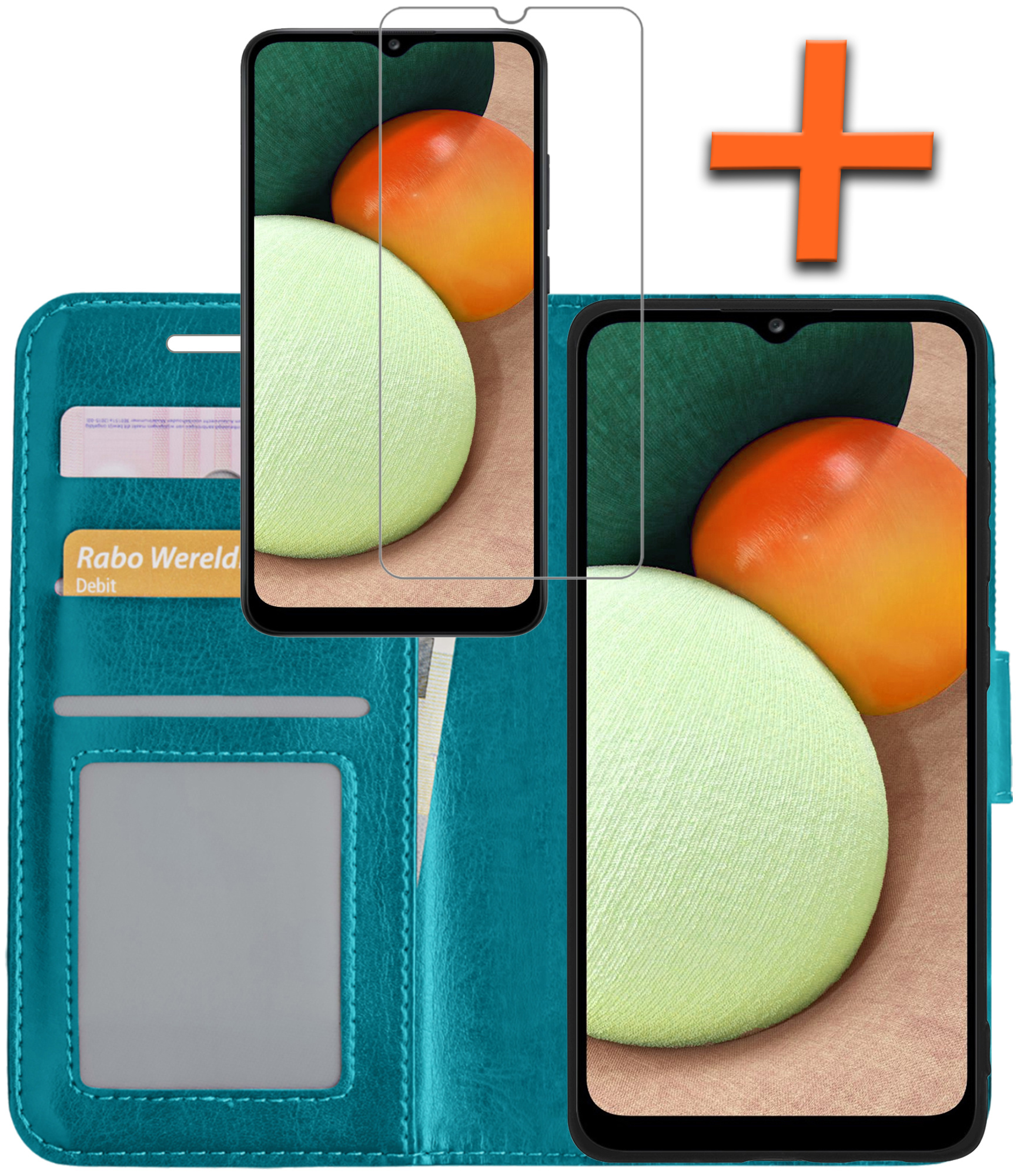Nomfy Hoesje Geschikt voor Samsung A03s Hoes Bookcase Flipcase Book Cover Met Screenprotector - Hoes Geschikt voor Samsung Galaxy A03s Hoesje Book Case - Turquoise