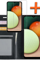 Nomfy Hoesje Geschikt voor Samsung A03s Hoes Bookcase Flipcase Book Cover Met Screenprotector - Hoes Geschikt voor Samsung Galaxy A03s Hoesje Book Case - Zwart