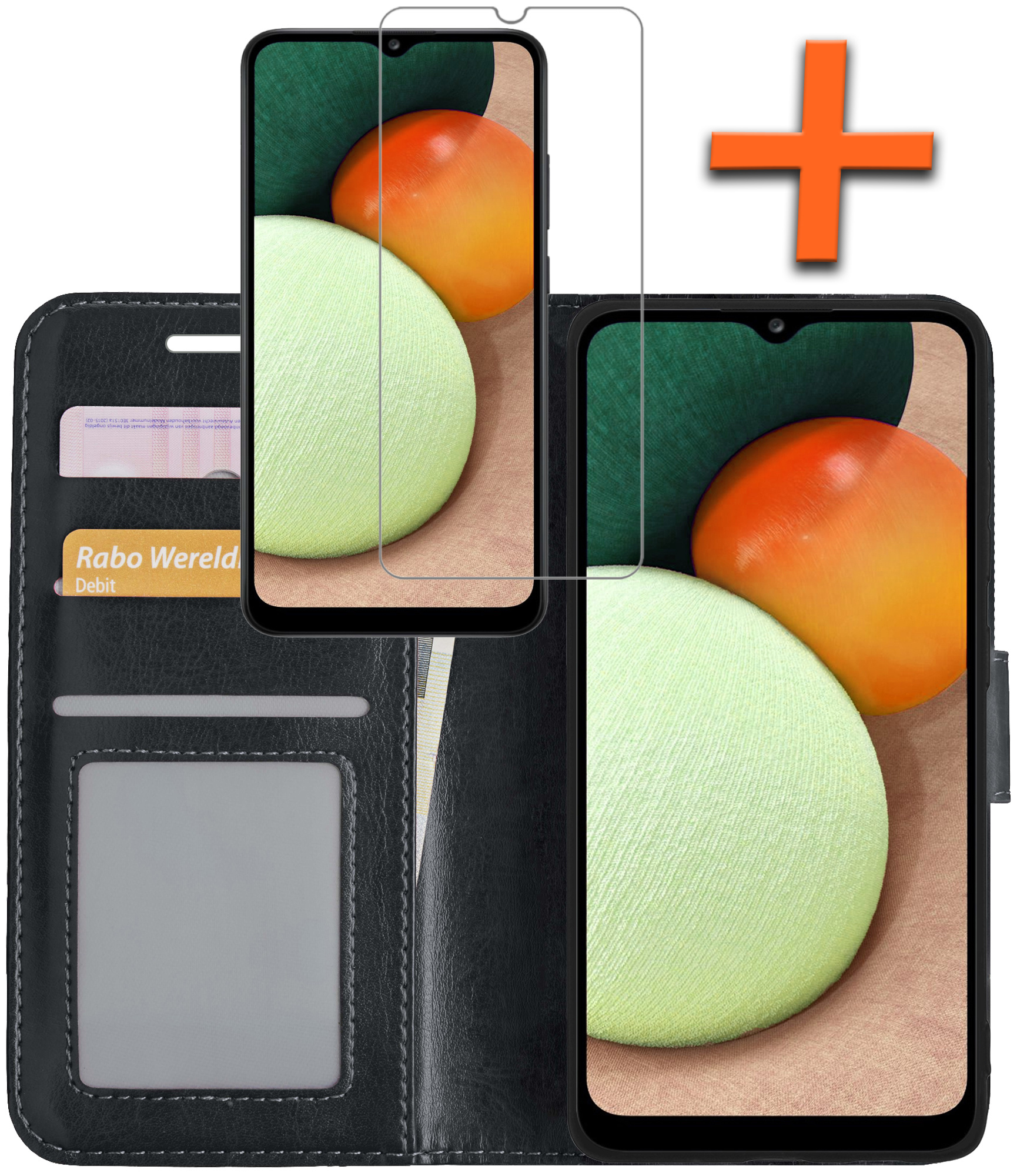 Nomfy Hoesje Geschikt voor Samsung A03s Hoes Bookcase Flipcase Book Cover Met Screenprotector - Hoes Geschikt voor Samsung Galaxy A03s Hoesje Book Case - Zwart