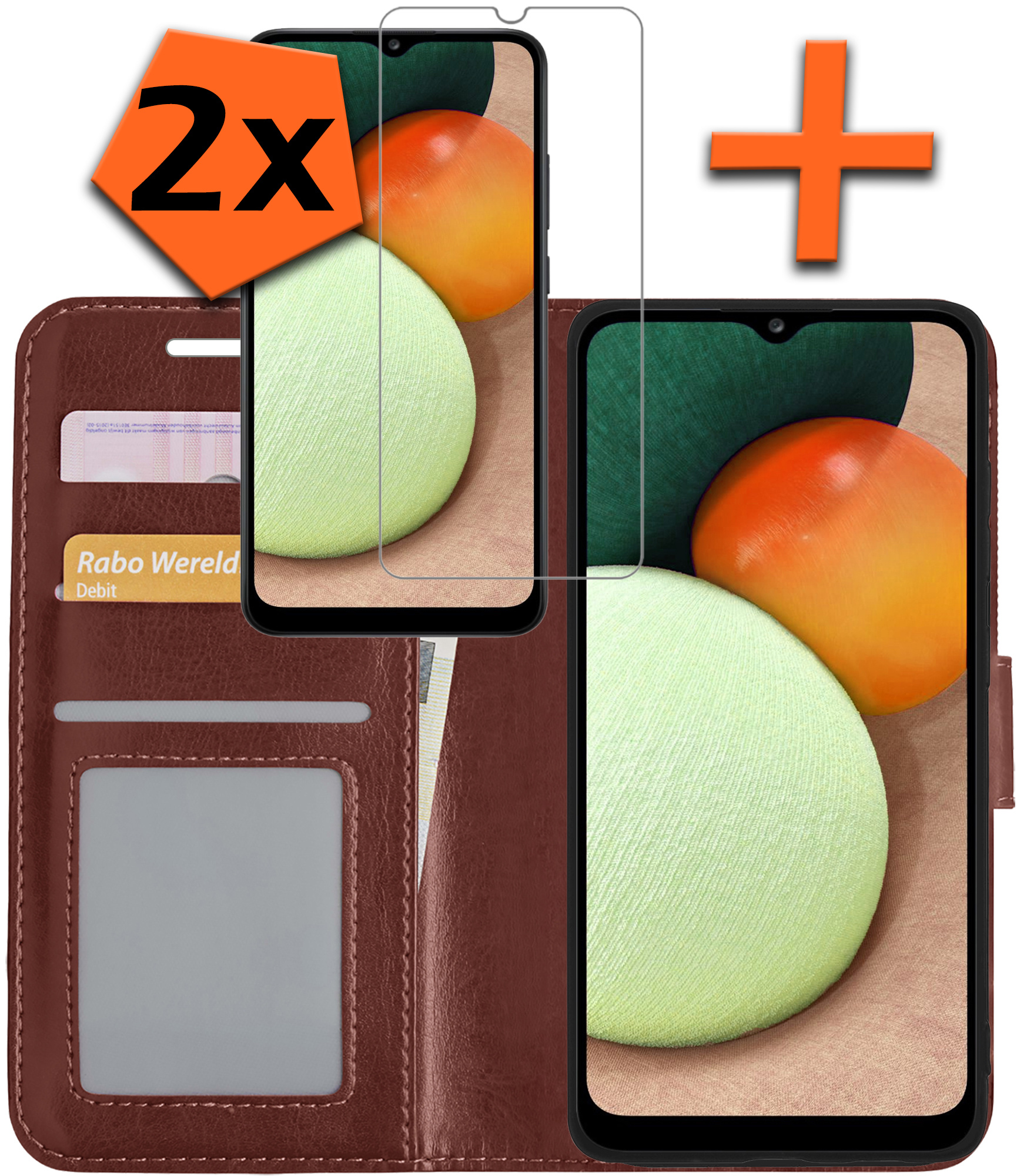 Nomfy Hoesje Geschikt voor Samsung A03s Hoes Bookcase Flipcase Book Cover Met 2x Screenprotector - Hoes Geschikt voor Samsung Galaxy A03s Hoesje Book Case - Bruin