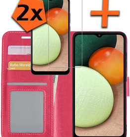 Nomfy Nomfy Samsung Galaxy A03s Hoesje Bookcase Donkerroze Met 2x Screenprotector