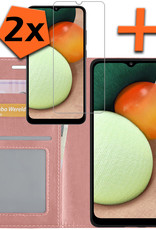 Nomfy Hoesje Geschikt voor Samsung A03s Hoes Bookcase Flipcase Book Cover Met 2x Screenprotector - Hoes Geschikt voor Samsung Galaxy A03s Hoesje Book Case - Rosé goud