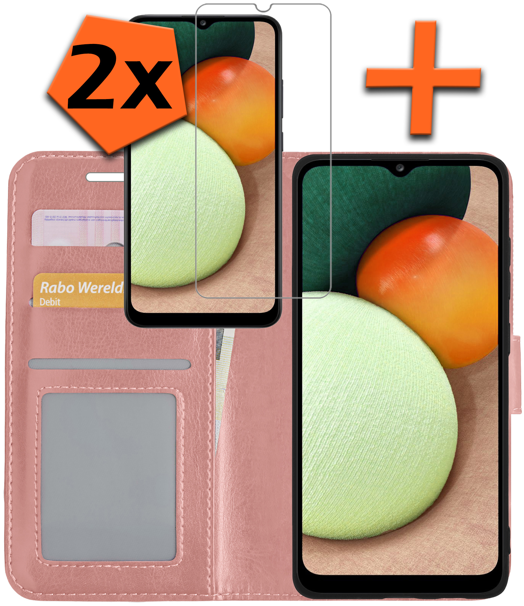 Nomfy Hoesje Geschikt voor Samsung A03s Hoes Bookcase Flipcase Book Cover Met 2x Screenprotector - Hoes Geschikt voor Samsung Galaxy A03s Hoesje Book Case - Rosé goud