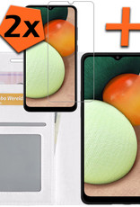 Nomfy Hoesje Geschikt voor Samsung A03s Hoes Bookcase Flipcase Book Cover Met 2x Screenprotector - Hoes Geschikt voor Samsung Galaxy A03s Hoesje Book Case - Wit