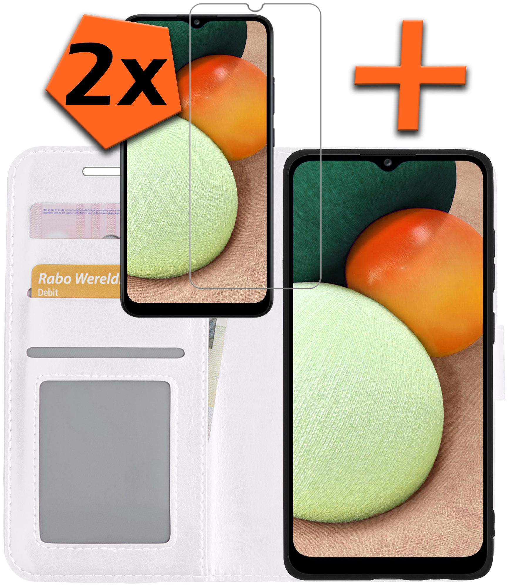 Nomfy Hoesje Geschikt voor Samsung A03s Hoes Bookcase Flipcase Book Cover Met 2x Screenprotector - Hoes Geschikt voor Samsung Galaxy A03s Hoesje Book Case - Wit