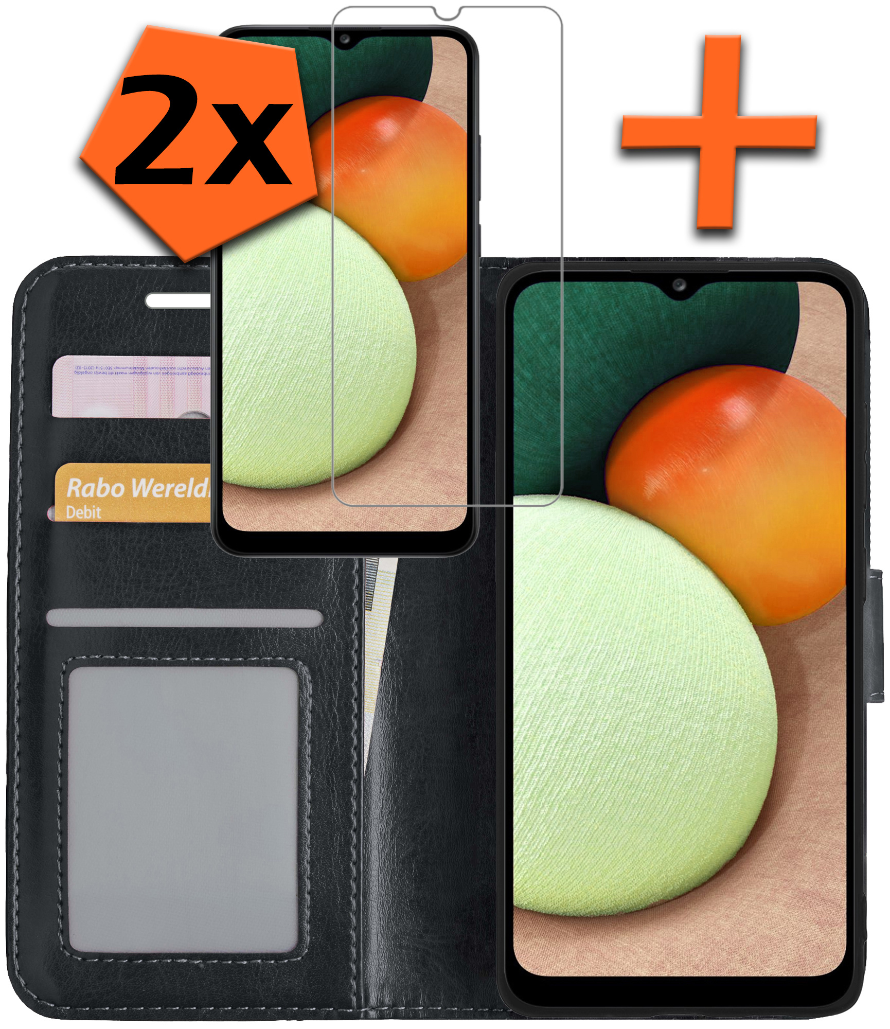 Nomfy Hoesje Geschikt voor Samsung A03s Hoes Bookcase Flipcase Book Cover Met 2x Screenprotector - Hoes Geschikt voor Samsung Galaxy A03s Hoesje Book Case - Zwart