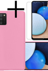 NoXx Hoes Geschikt voor Samsung A02s Hoesje Cover Siliconen Back Case Hoes Met Screenprotector - Lichtroze