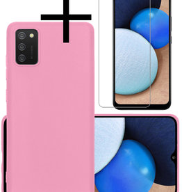 NoXx NoXx Samsung Galaxy A02s Hoesje Siliconen Met Screenprotector - Lichtroze