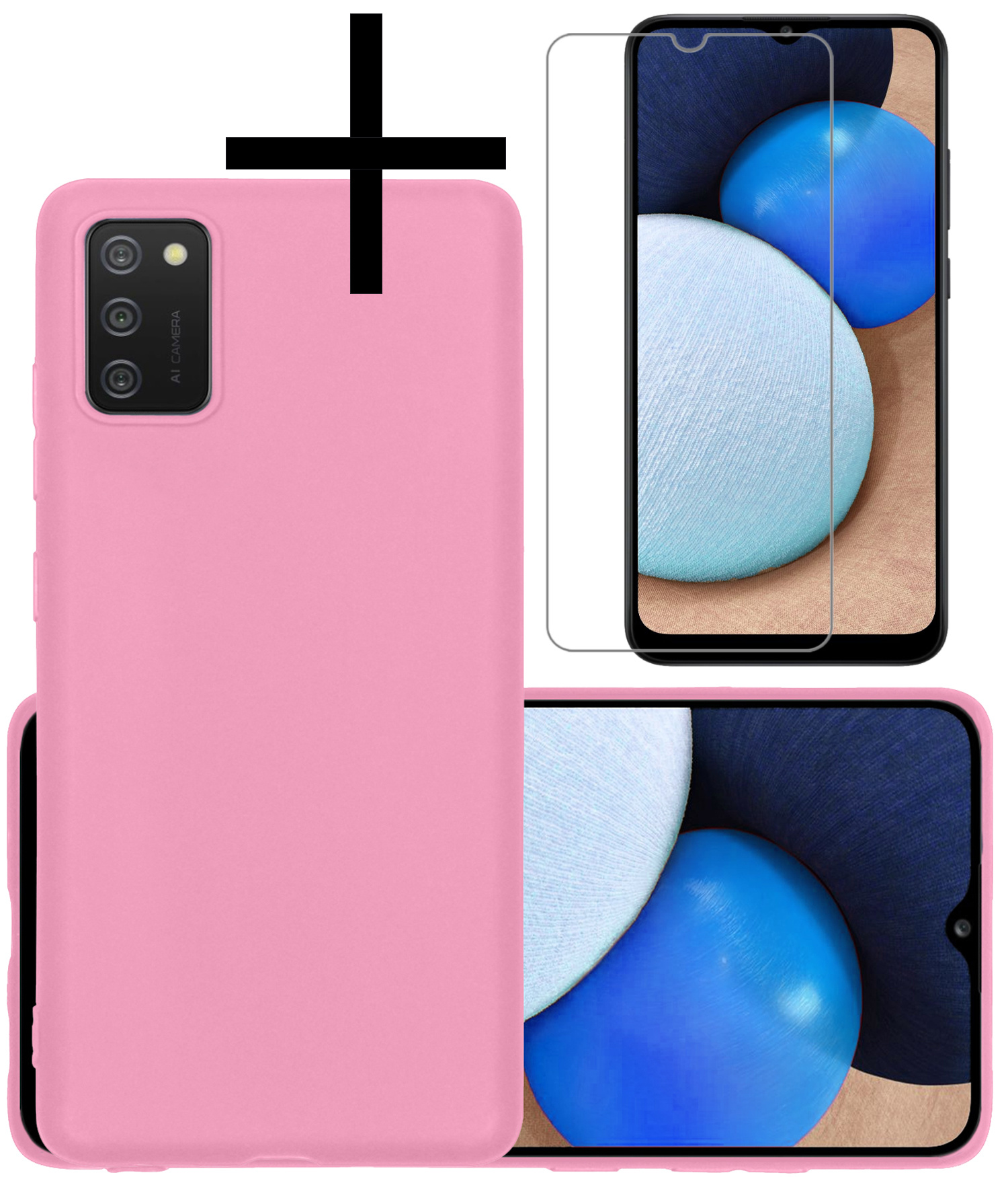 NoXx Hoes Geschikt voor Samsung A02s Hoesje Cover Siliconen Back Case Hoes Met Screenprotector - Lichtroze