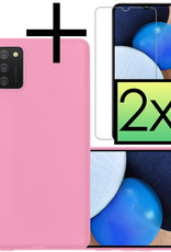 NoXx Hoes Geschikt voor Samsung A02s Hoesje Cover Siliconen Back Case Hoes Met 2x Screenprotector - Lichtroze