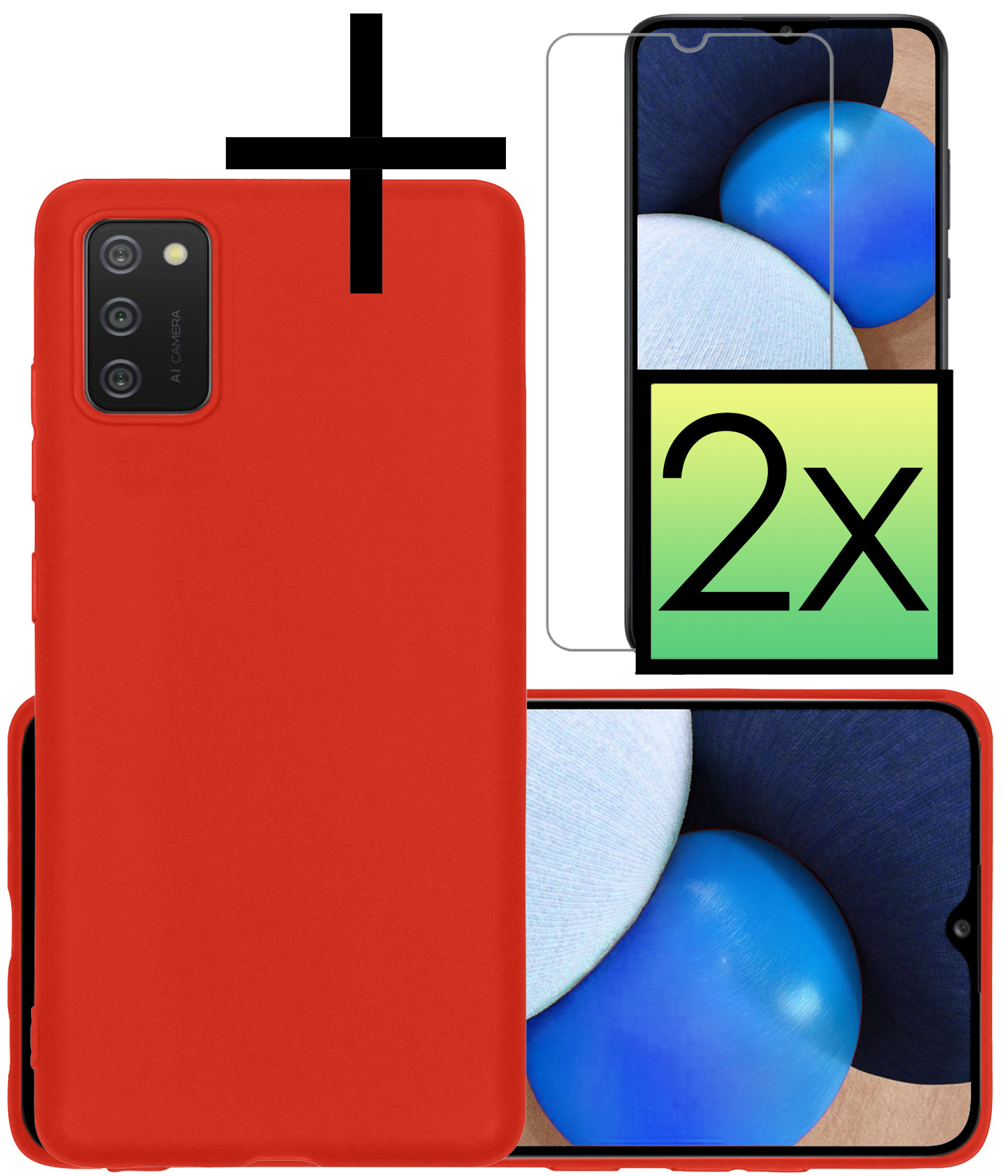 NoXx Hoes Geschikt voor Samsung A02s Hoesje Cover Siliconen Back Case Hoes Met 2x Screenprotector - Rood