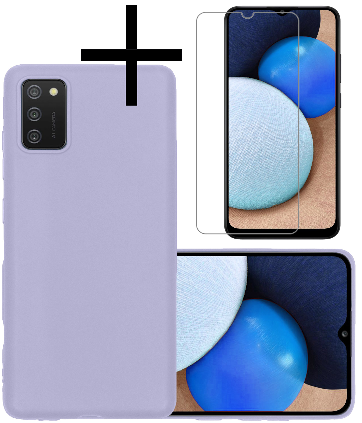 NoXx Hoes Geschikt voor Samsung A03s Hoesje Cover Siliconen Back Case Hoes Met Screenprotector - Lila