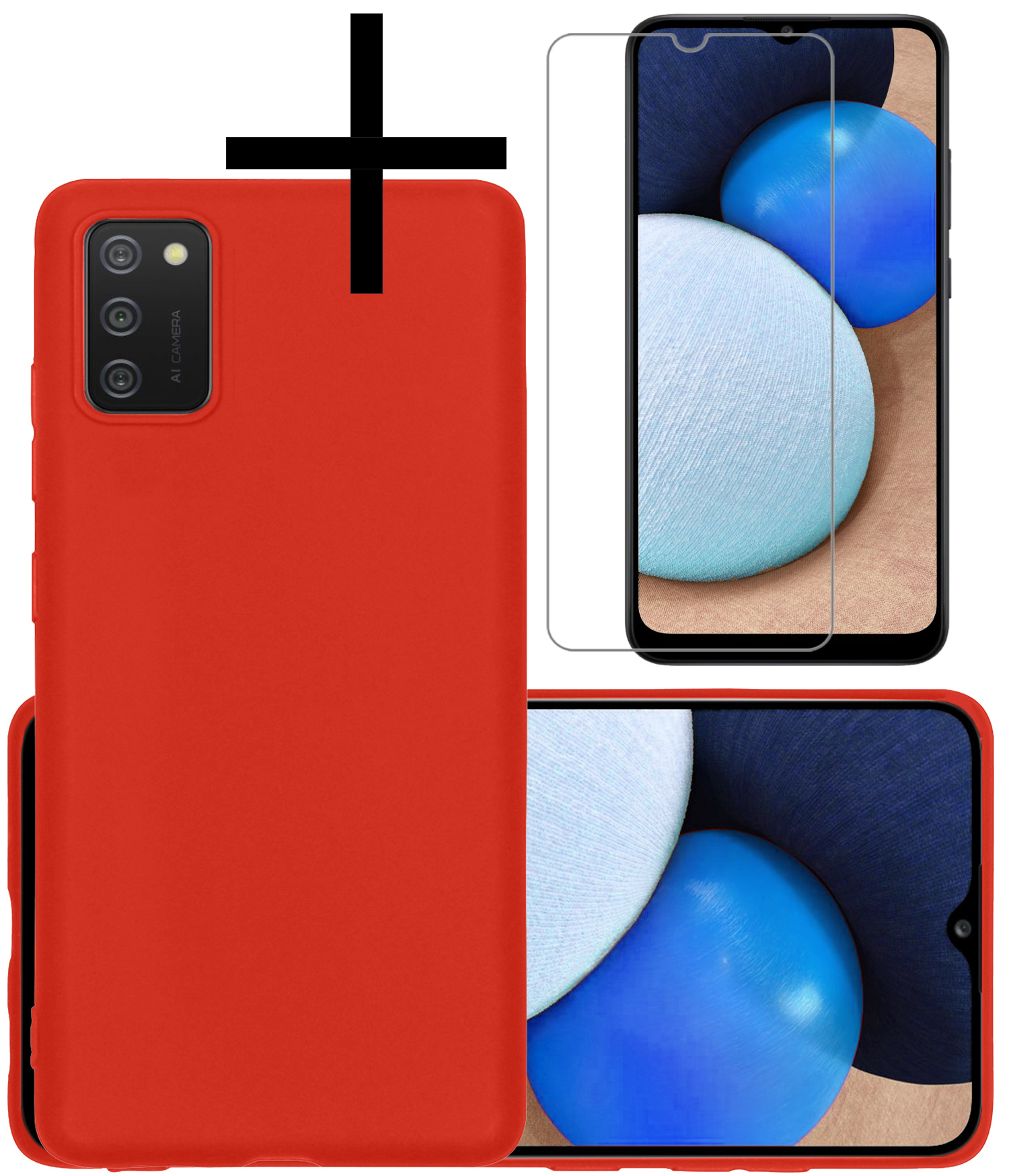 NoXx Hoes Geschikt voor Samsung A03s Hoesje Cover Siliconen Back Case Hoes Met Screenprotector - Rood