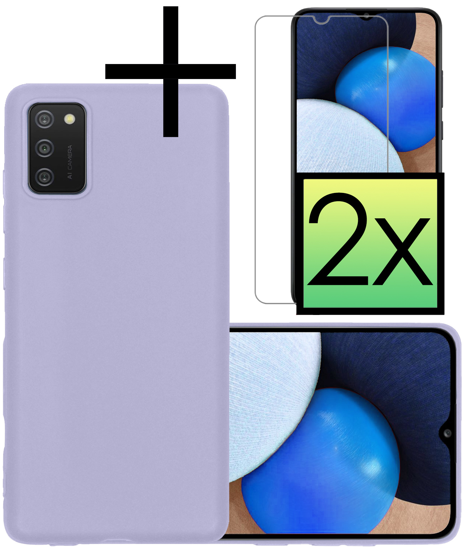 NoXx Hoes Geschikt voor Samsung A03s Hoesje Cover Siliconen Back Case Hoes Met 2x Screenprotector - Lila