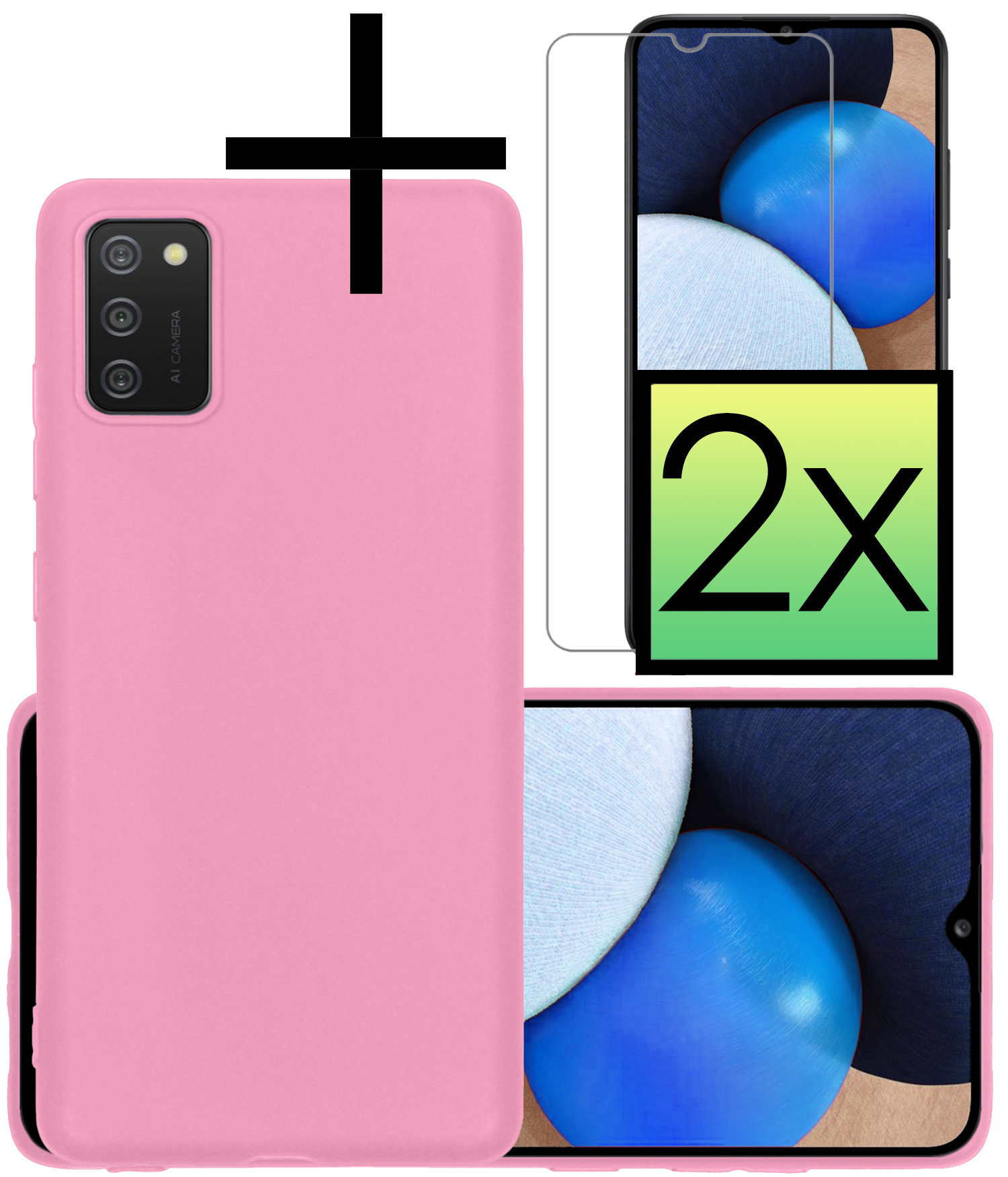 NoXx Hoes Geschikt voor Samsung A03s Hoesje Cover Siliconen Back Case Hoes Met 2x Screenprotector - Lichtroze