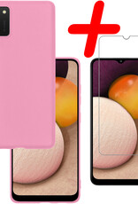 BASEY. Hoes Geschikt voor Samsung A03s Hoesje Siliconen Back Cover Case Met Screenprotector - Hoesje Geschikt voor Samsung Galaxy A03s Hoes Cover Hoesje - Lichtroze