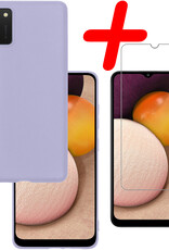 BASEY. Hoes Geschikt voor Samsung A03s Hoesje Siliconen Back Cover Case Met Screenprotector - Hoesje Geschikt voor Samsung Galaxy A03s Hoes Cover Hoesje - Lila