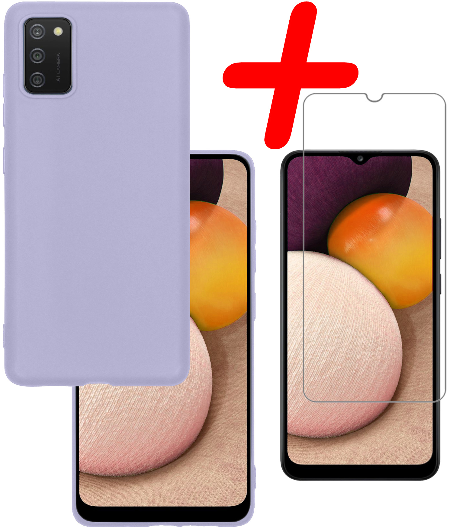 BASEY. Hoes Geschikt voor Samsung A03s Hoesje Siliconen Back Cover Case Met Screenprotector - Hoesje Geschikt voor Samsung Galaxy A03s Hoes Cover Hoesje - Lila