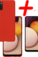 BASEY. Hoes Geschikt voor Samsung A03s Hoesje Siliconen Back Cover Case Met Screenprotector - Hoesje Geschikt voor Samsung Galaxy A03s Hoes Cover Hoesje - Rood