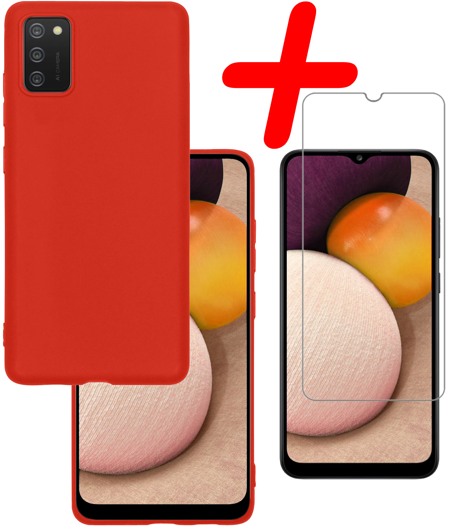 BASEY. Hoes Geschikt voor Samsung A03s Hoesje Siliconen Back Cover Case Met Screenprotector - Hoesje Geschikt voor Samsung Galaxy A03s Hoes Cover Hoesje - Rood