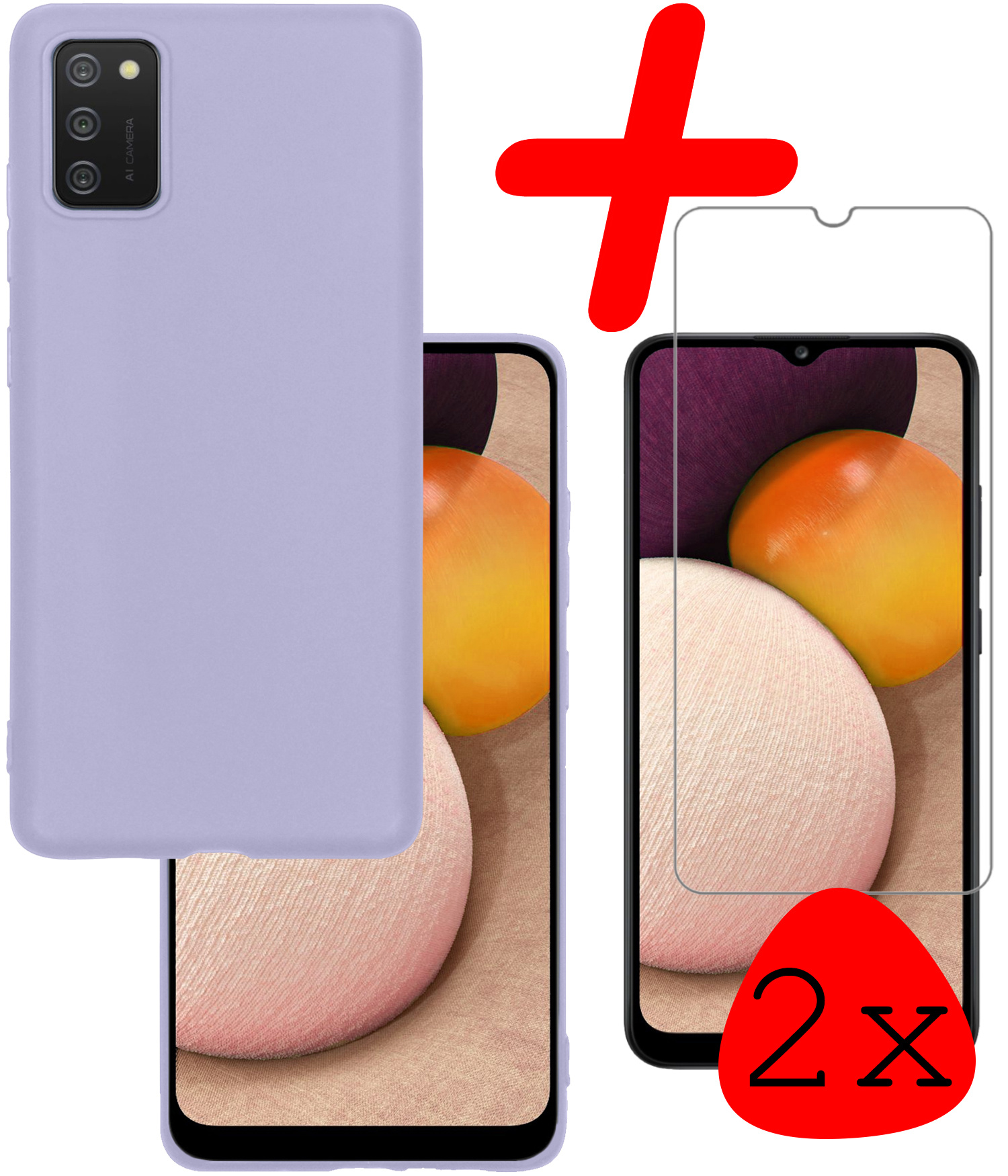 BASEY. Hoes Geschikt voor Samsung A03s Hoesje Siliconen Back Cover Case Met 2x Screenprotector - Hoesje Geschikt voor Samsung Galaxy A03s Hoes Cover Hoesje - Lila