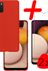 BASEY. Hoes Geschikt voor Samsung A03s Hoesje Siliconen Back Cover Case Met 2x Screenprotector - Hoesje Geschikt voor Samsung Galaxy A03s Hoes Cover Hoesje - Rood