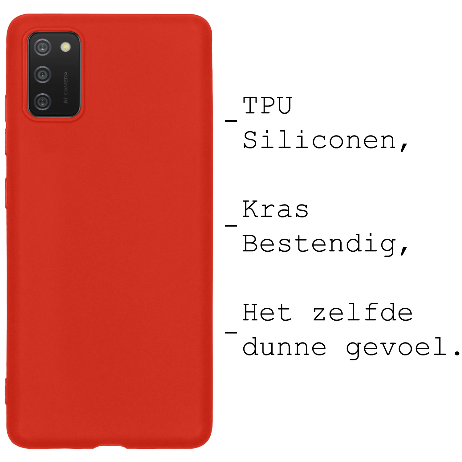 BASEY. Hoes Geschikt voor Samsung A03s Hoesje Siliconen Back Cover Case Met 2x Screenprotector - Hoesje Geschikt voor Samsung Galaxy A03s Hoes Cover Hoesje - Rood