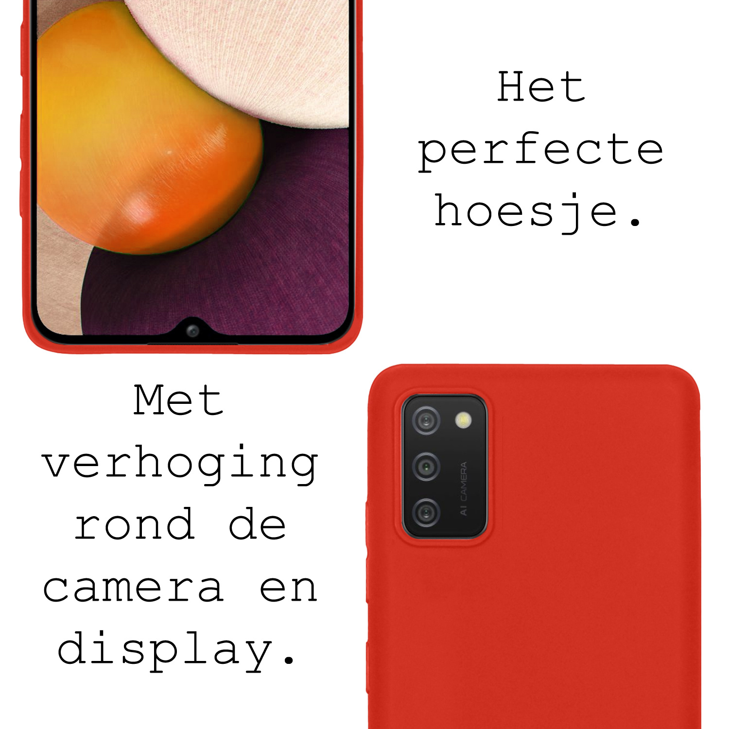 BASEY. Hoes Geschikt voor Samsung A03s Hoesje Siliconen Back Cover Case Met 2x Screenprotector - Hoesje Geschikt voor Samsung Galaxy A03s Hoes Cover Hoesje - Rood