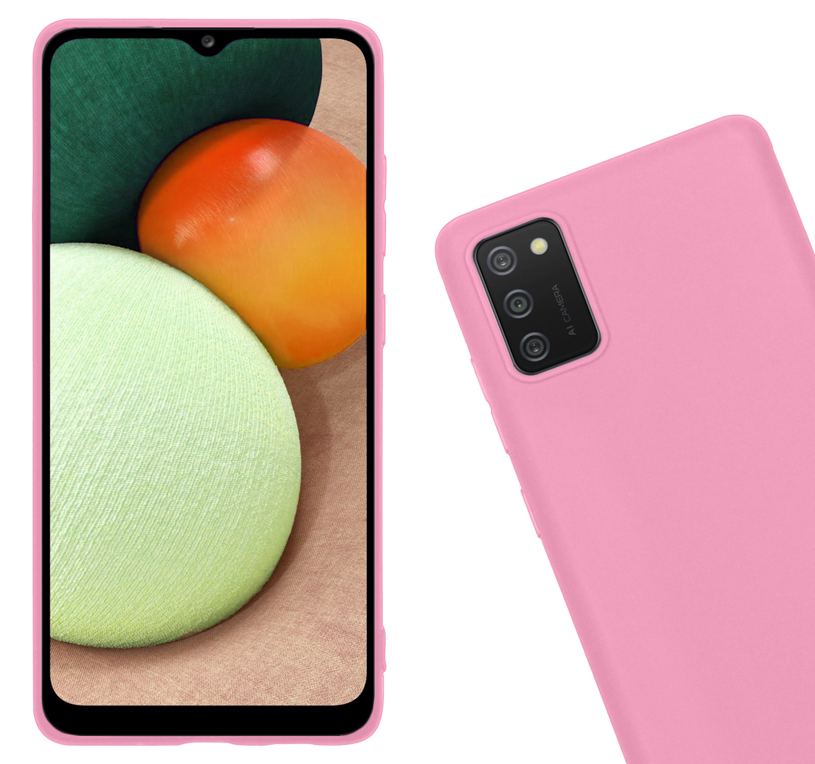 Nomfy Hoesje Geschikt voor Samsung A03s Hoesje Siliconen Cover Case Met Screenprotector - Hoes Geschikt voor Samsung Galaxy A03s Hoes Back Case - Lichtroze