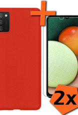 Nomfy Hoesje Geschikt voor Samsung A03s Hoesje Siliconen Cover Case Met 2x Screenprotector - Hoes Geschikt voor Samsung Galaxy A03s Hoes Back Case - Rood