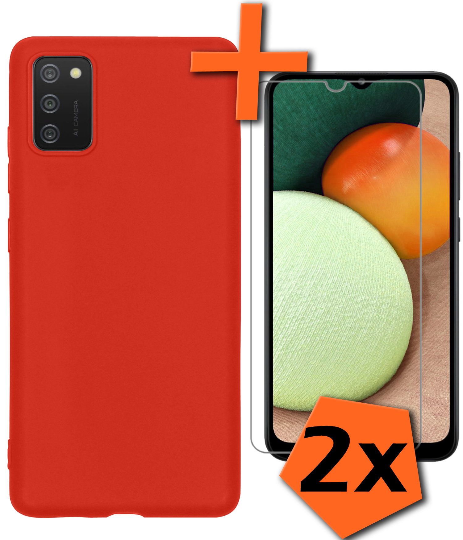 Nomfy Hoesje Geschikt voor Samsung A03s Hoesje Siliconen Cover Case Met 2x Screenprotector - Hoes Geschikt voor Samsung Galaxy A03s Hoes Back Case - Rood