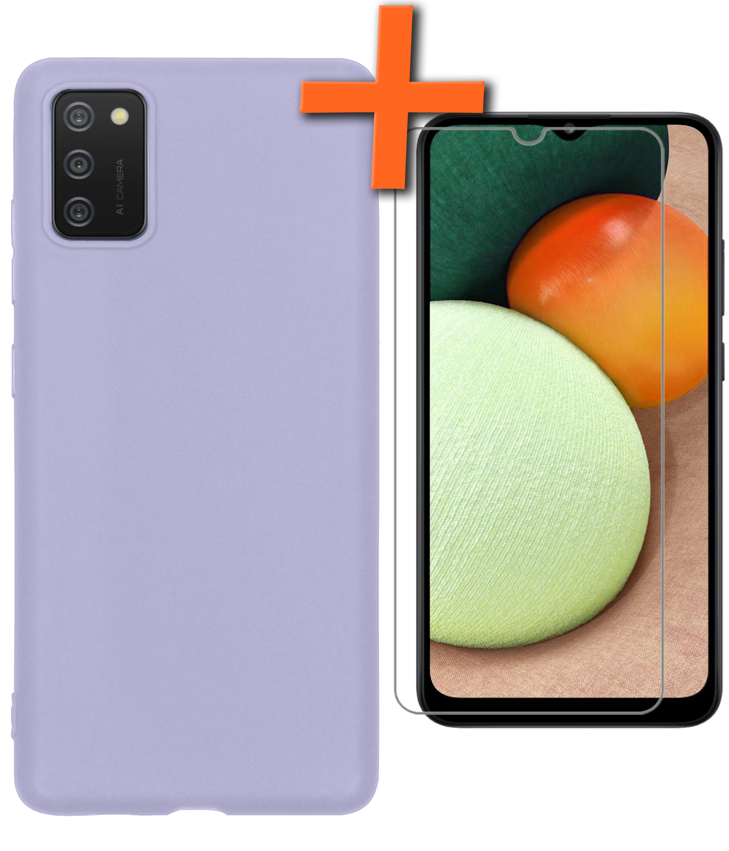 Nomfy Hoesje Geschikt voor Samsung A03s Hoesje Siliconen Cover Case Met Screenprotector - Hoes Geschikt voor Samsung Galaxy A03s Hoes Back Case - Lila