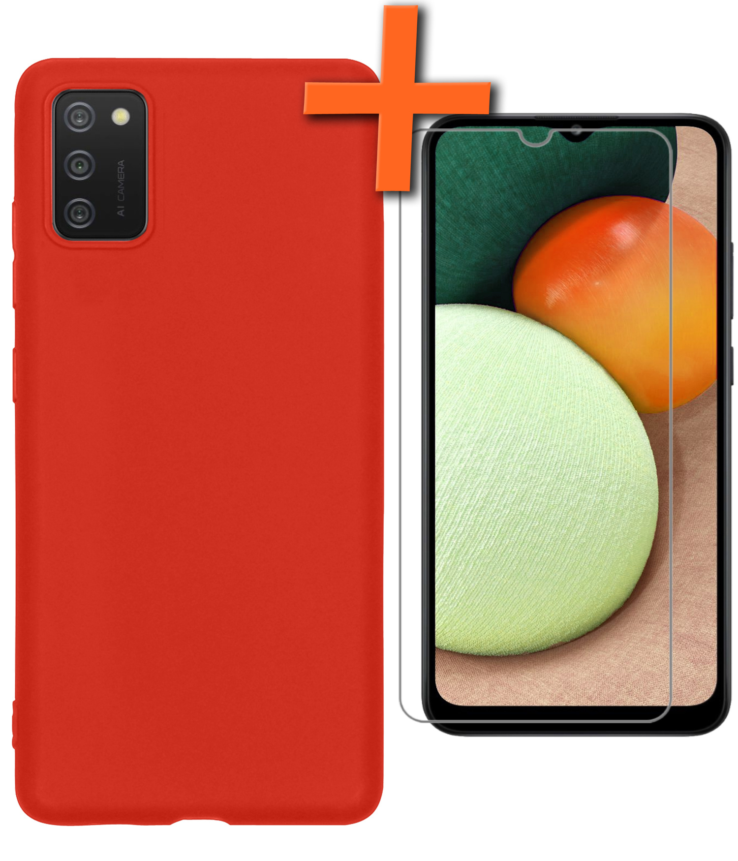 Nomfy Hoesje Geschikt voor Samsung A03s Hoesje Siliconen Cover Case Met Screenprotector - Hoes Geschikt voor Samsung Galaxy A03s Hoes Back Case - Rood