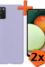 Nomfy Hoesje Geschikt voor Samsung A03s Hoesje Siliconen Cover Case Met 2x Screenprotector - Hoes Geschikt voor Samsung Galaxy A03s Hoes Back Case - Lila