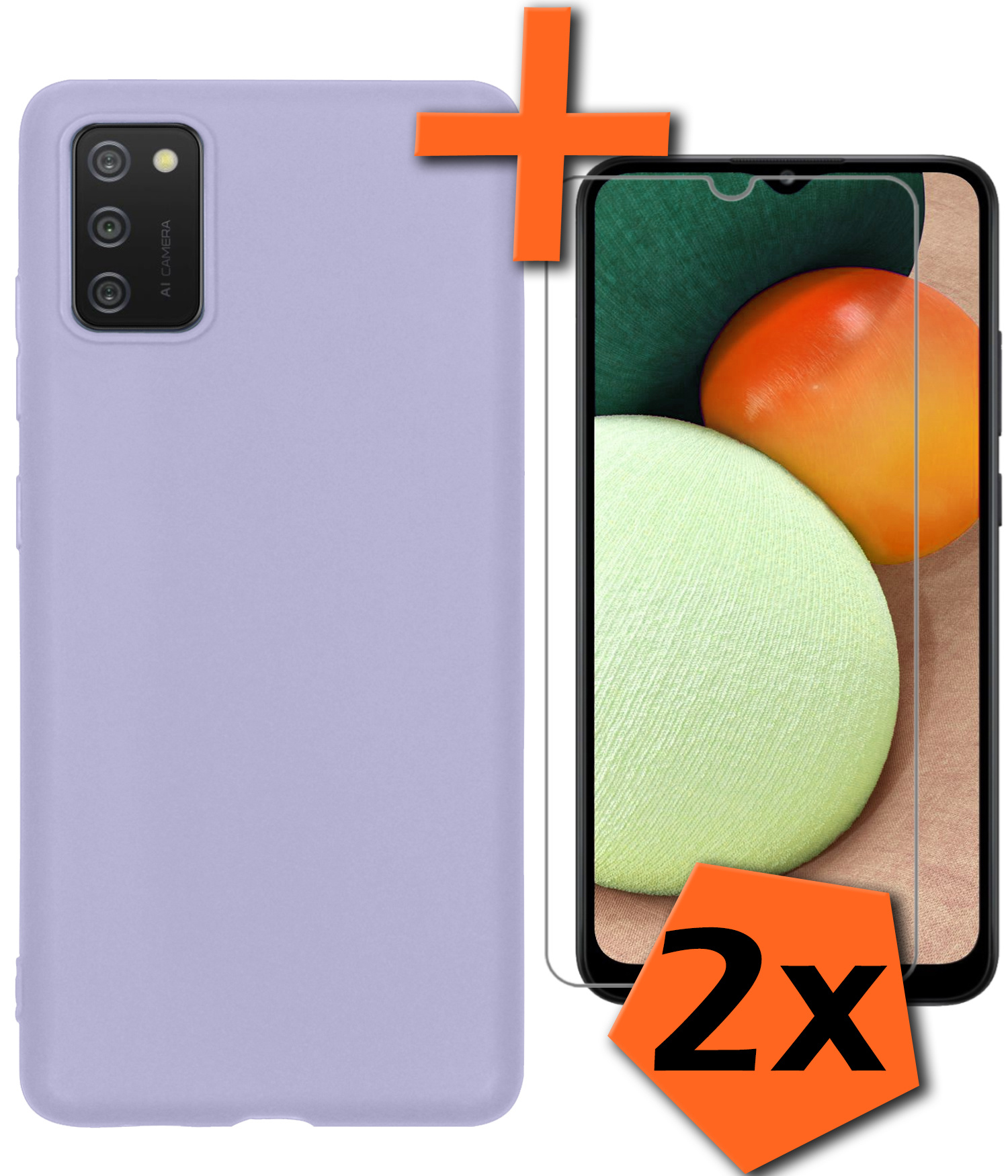 Nomfy Hoesje Geschikt voor Samsung A03s Hoesje Siliconen Cover Case Met 2x Screenprotector - Hoes Geschikt voor Samsung Galaxy A03s Hoes Back Case - Lila