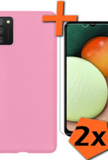 Nomfy Hoesje Geschikt voor Samsung A03s Hoesje Siliconen Cover Case Met 2x Screenprotector - Hoes Geschikt voor Samsung Galaxy A03s Hoes Back Case - Lichtroze