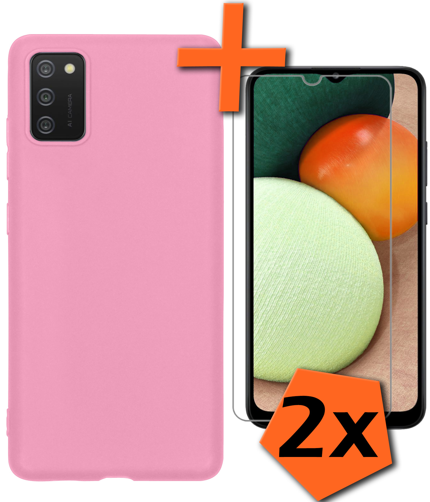 Nomfy Hoesje Geschikt voor Samsung A03s Hoesje Siliconen Cover Case Met 2x Screenprotector - Hoes Geschikt voor Samsung Galaxy A03s Hoes Back Case - Lichtroze