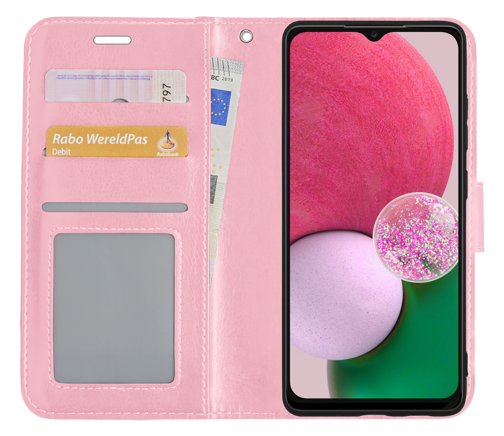 BASEY. Hoes Geschikt voor Samsung A13 4G Hoesje Bookcase Hoes Flip Case Book Cover - Hoesje Geschikt voor Samsung Galaxy A13 4G Hoes Book Case Hoesje - Lichtroze