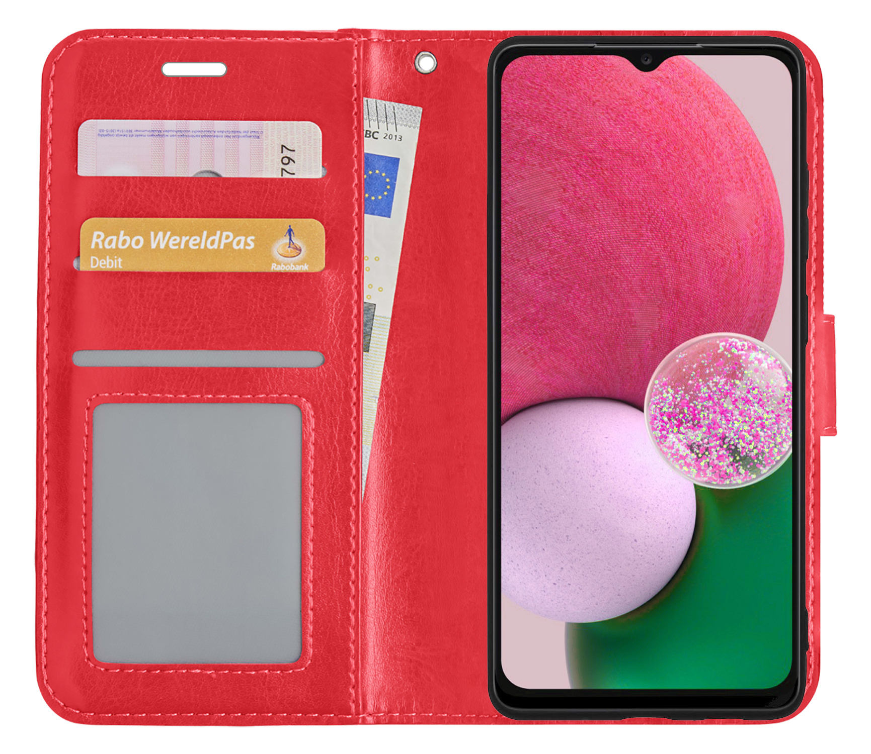 BASEY. Hoes Geschikt voor Samsung A13 4G Hoesje Bookcase Hoes Flip Case Book Cover - Hoesje Geschikt voor Samsung Galaxy A13 4G Hoes Book Case Hoesje - Rood