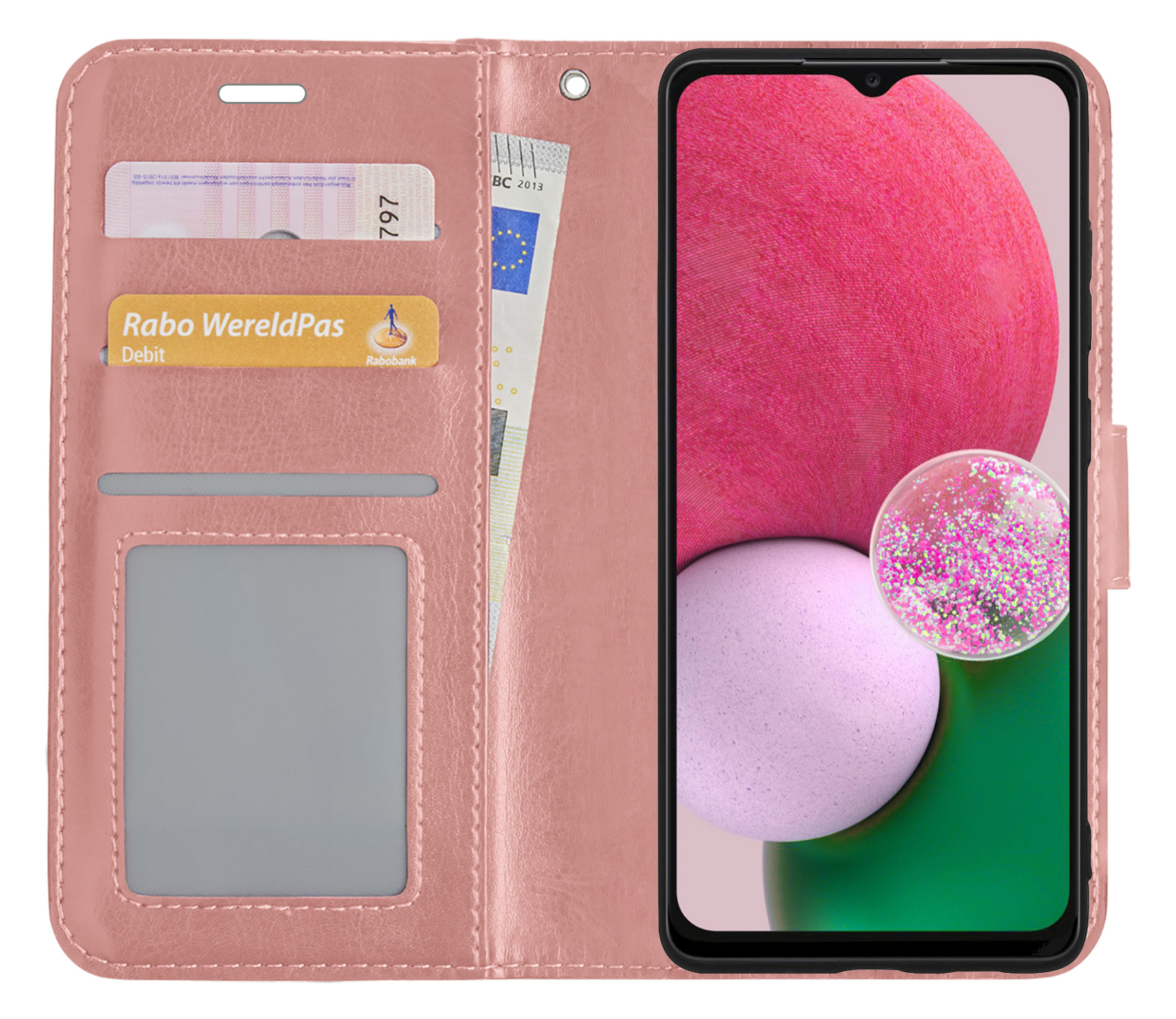 BASEY. Hoes Geschikt voor Samsung A13 4G Hoesje Bookcase Hoes Flip Case Book Cover - Hoesje Geschikt voor Samsung Galaxy A13 4G Hoes Book Case Hoesje - Rosé goud