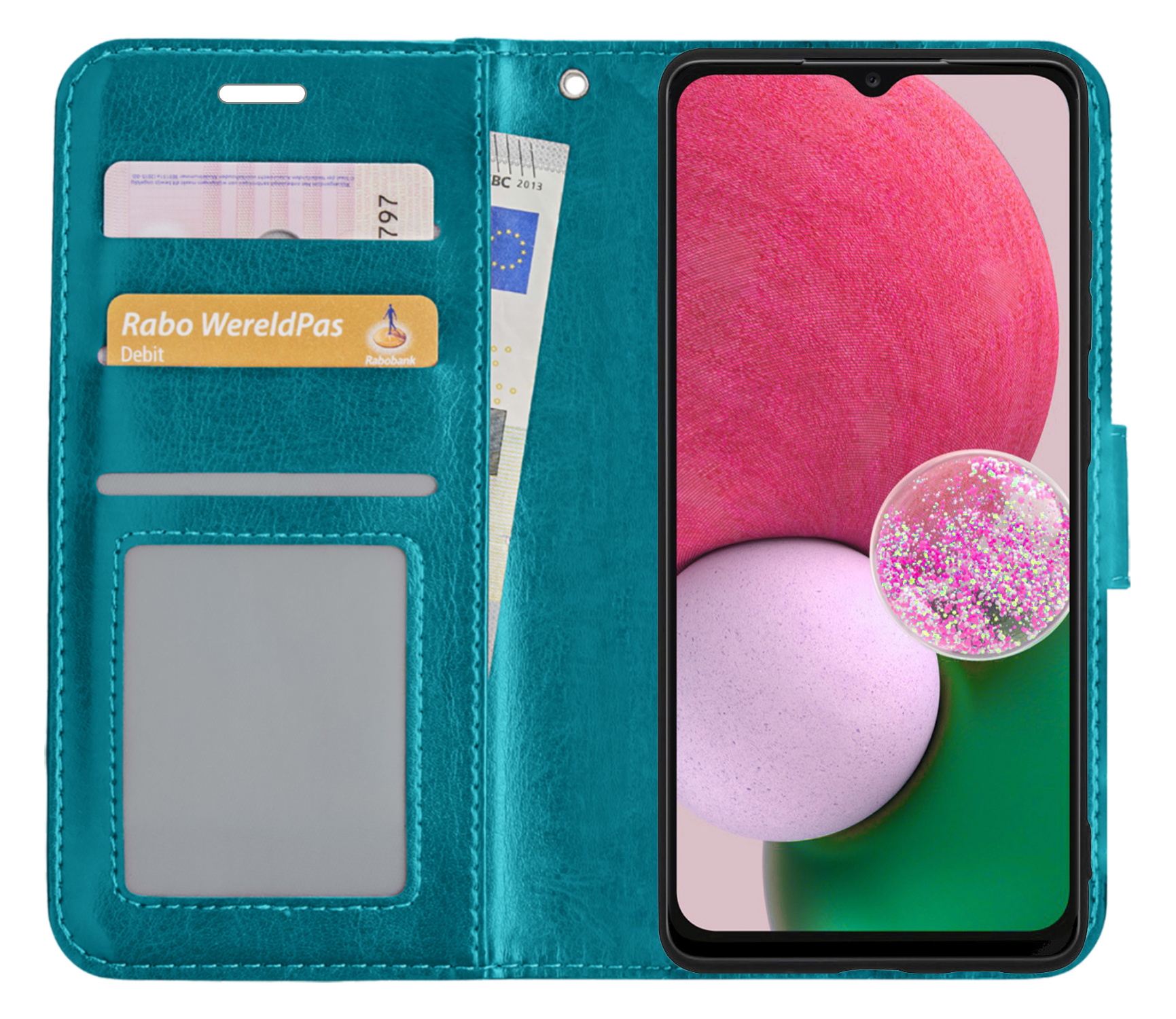 BASEY. Hoes Geschikt voor Samsung A13 4G Hoesje Bookcase Hoes Flip Case Book Cover - Hoesje Geschikt voor Samsung Galaxy A13 4G Hoes Book Case Hoesje - Turquoise
