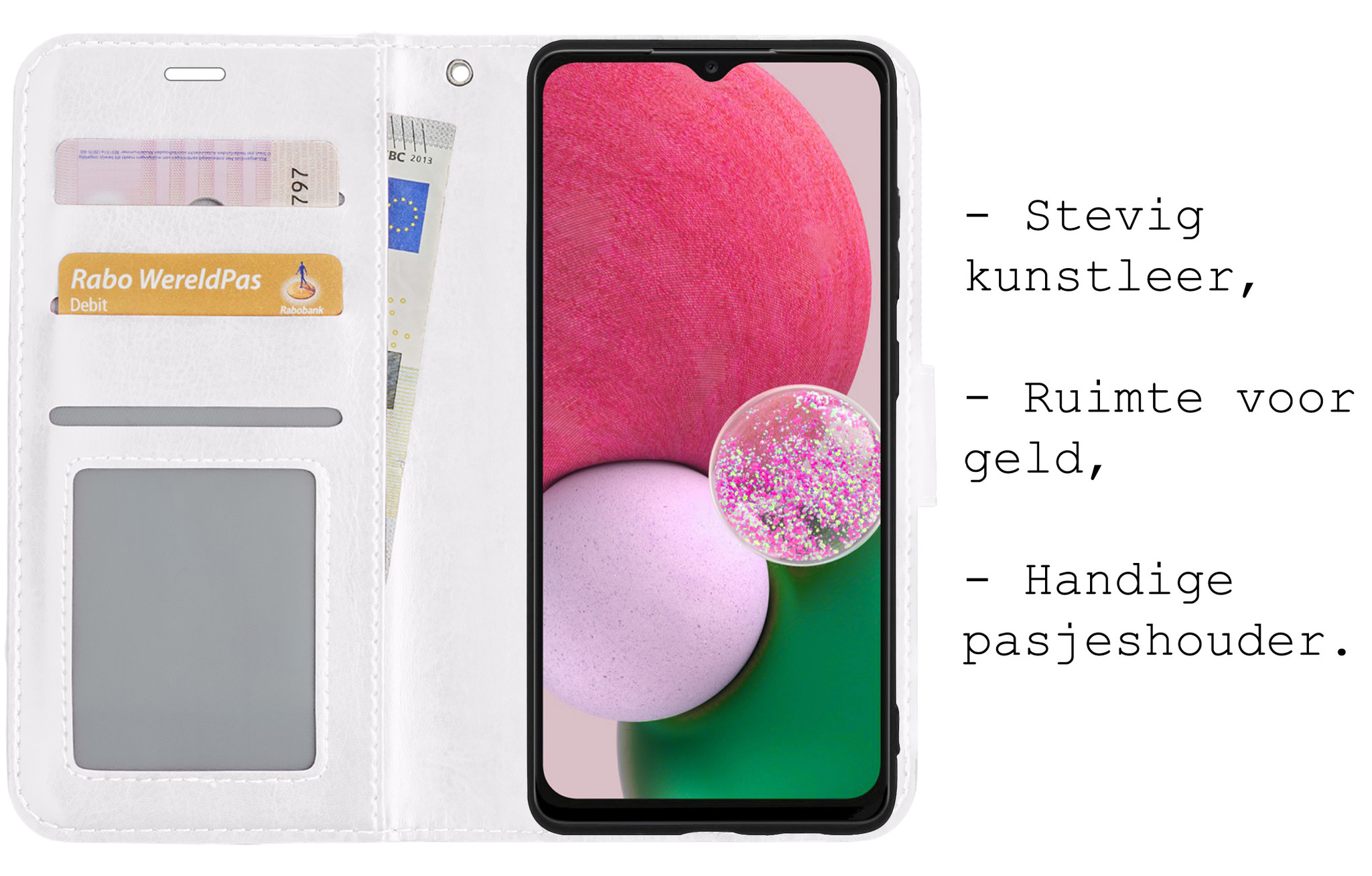 BASEY. Hoes Geschikt voor Samsung A13 4G Hoesje Bookcase Hoes Flip Case Book Cover - Hoesje Geschikt voor Samsung Galaxy A13 4G Hoes Book Case Hoesje - Wit