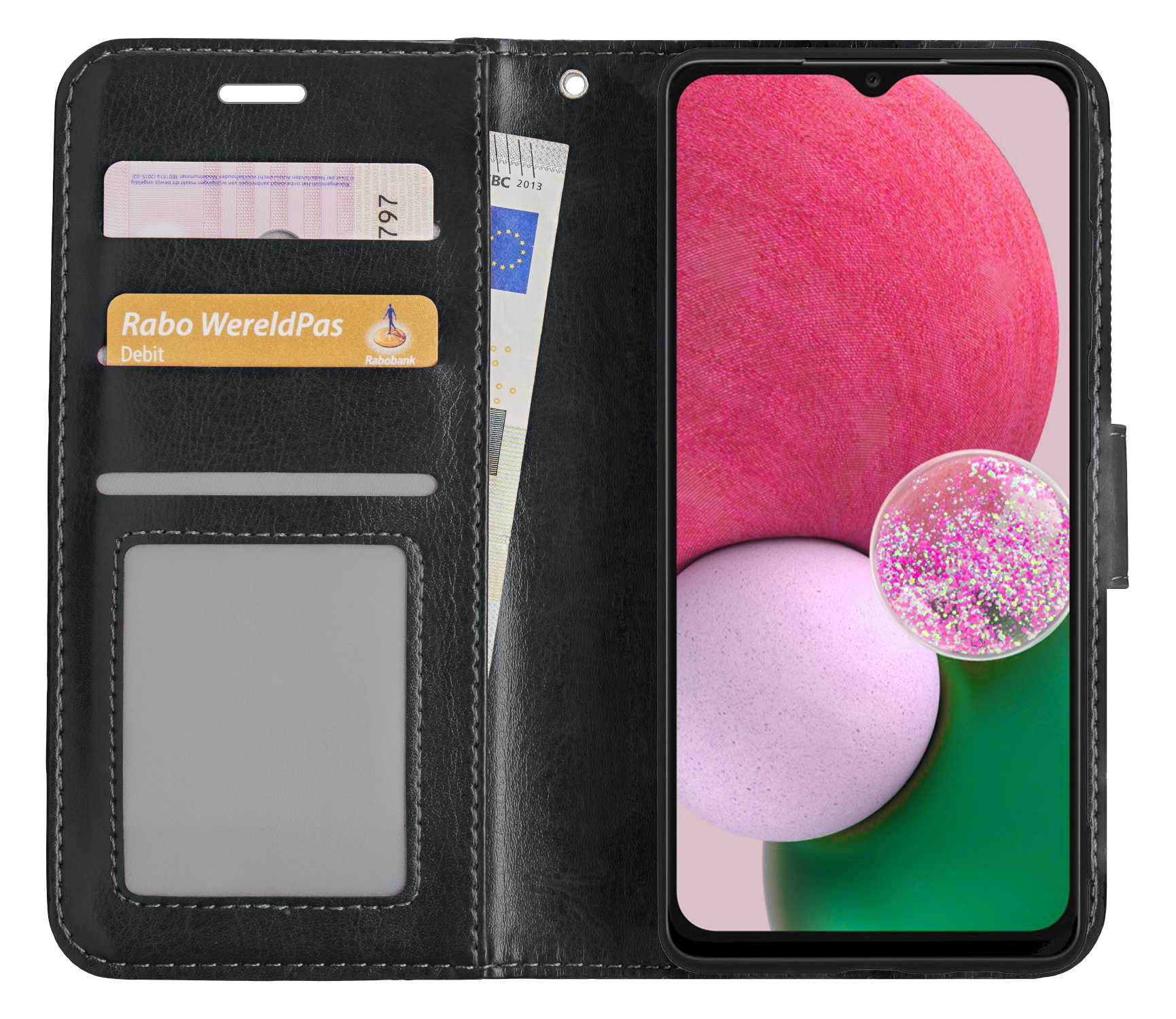 BASEY. Hoes Geschikt voor Samsung A13 4G Hoesje Bookcase Hoes Flip Case Book Cover - Hoesje Geschikt voor Samsung Galaxy A13 4G Hoes Book Case Hoesje - Zwart