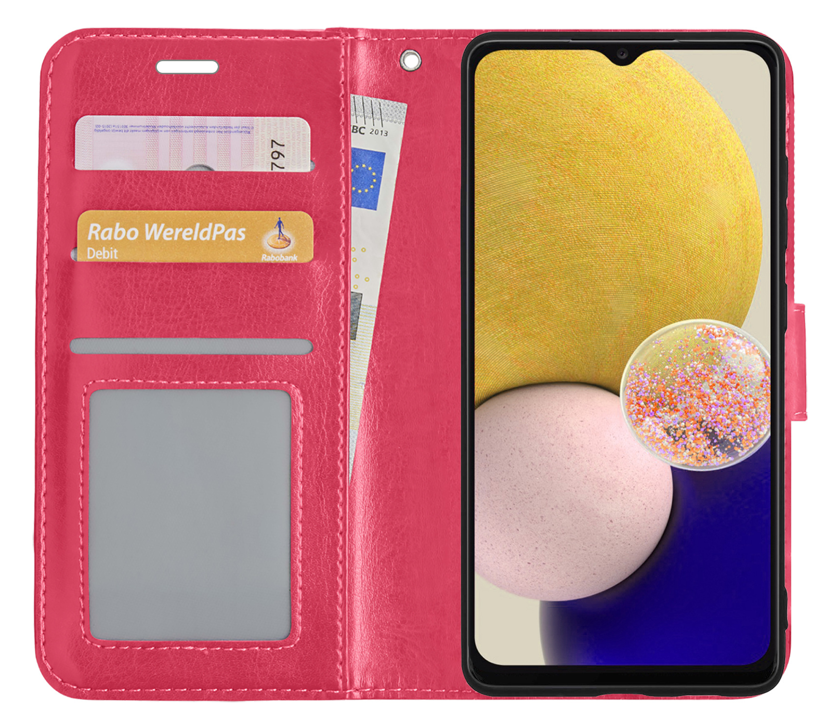 NoXx Hoes Geschikt voor Samsung A13 4G Hoesje Book Case Hoes Flip Cover Wallet Bookcase - Donkerroze