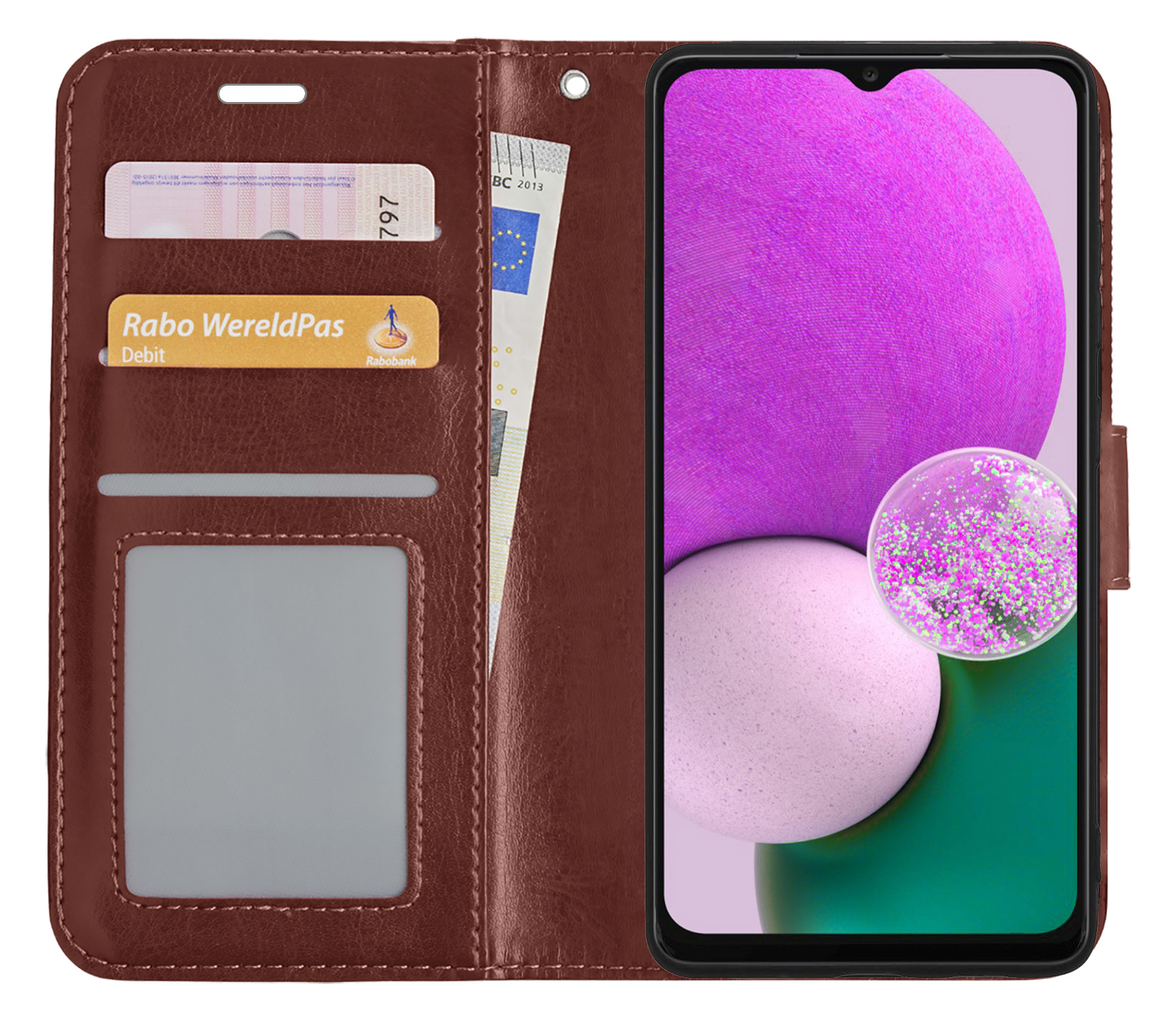 Nomfy Hoesje Geschikt voor Samsung A13 4G Hoes Bookcase Flipcase Book Cover - Hoes Geschikt voor Samsung Galaxy A13 4G Hoesje Book Case - Bruin