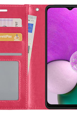 Nomfy Hoesje Geschikt voor Samsung A13 4G Hoes Bookcase Flipcase Book Cover - Hoes Geschikt voor Samsung Galaxy A13 4G Hoesje Book Case - Donkerroze