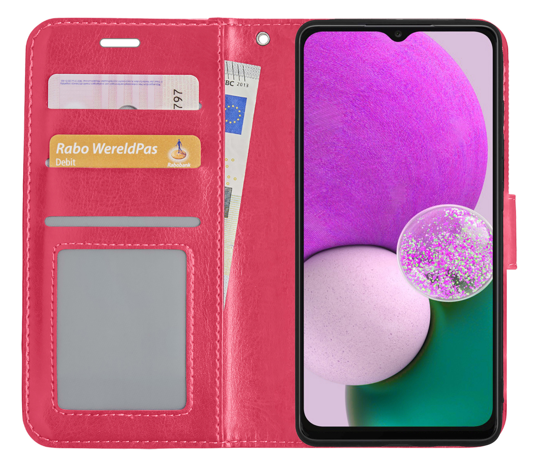 Samsung Galaxy A13 4G Hoes Bookcase Donker Roze - Flipcase Donker Roze - Samsung Galaxy A13 4G Book Cover - Samsung Galaxy A13 4G Hoesje Donker Roze