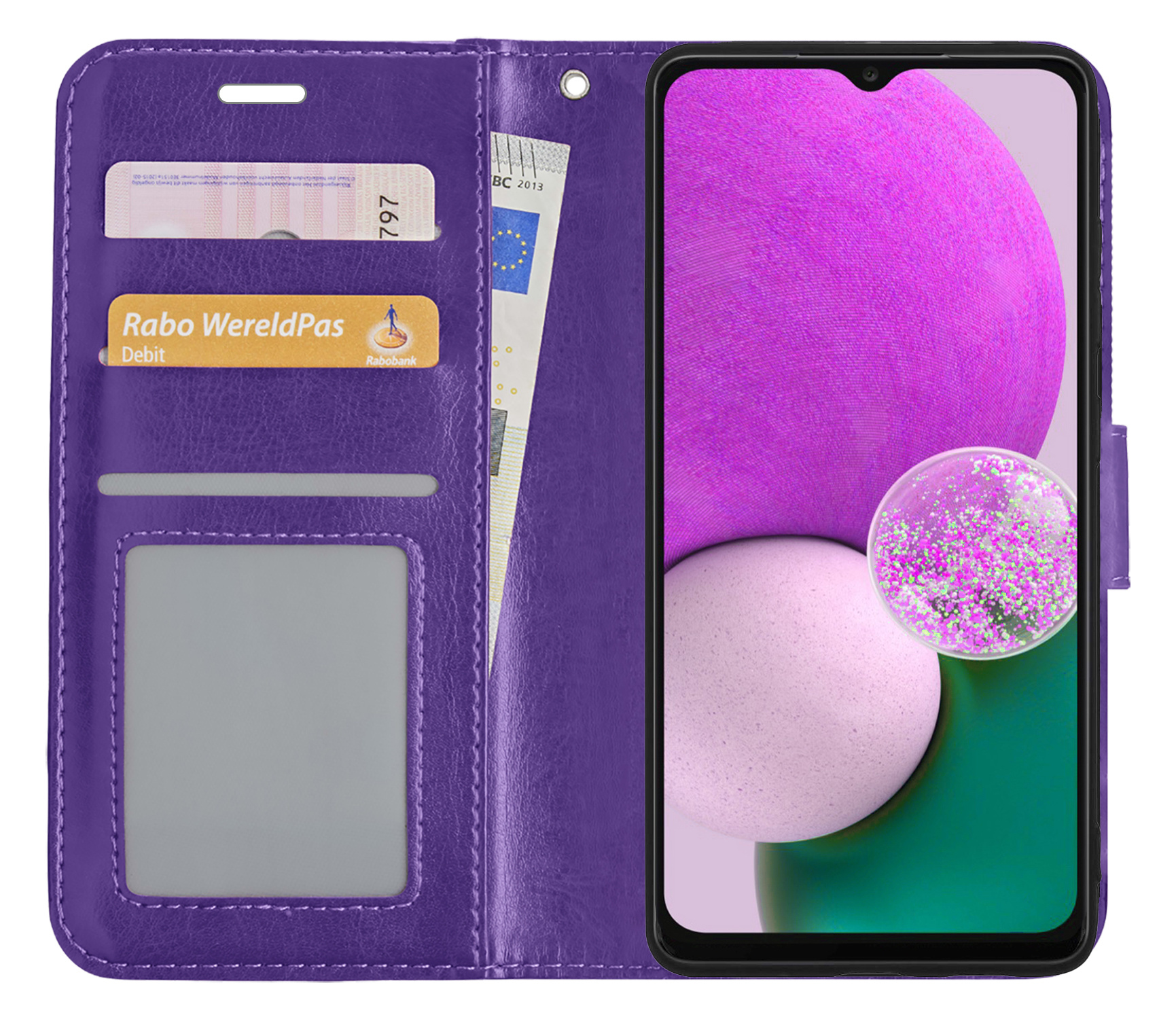 Nomfy Hoesje Geschikt voor Samsung A13 4G Hoes Bookcase Flipcase Book Cover - Hoes Geschikt voor Samsung Galaxy A13 4G Hoesje Book Case - Paars