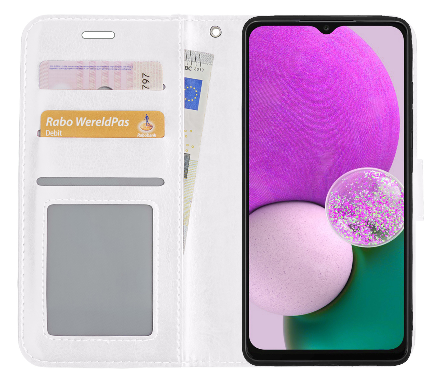 Nomfy Hoesje Geschikt voor Samsung A13 4G Hoes Bookcase Flipcase Book Cover - Hoes Geschikt voor Samsung Galaxy A13 4G Hoesje Book Case - Wit